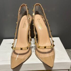 Mata Shoes Gold Studded Transparent Heels
